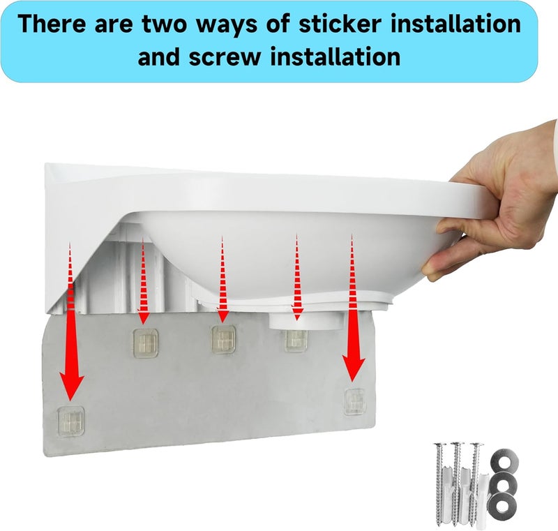 shawoo Small Bathroom Sink Wall Mount Bathroom Sink Wash basin, No-Drill Installation Self-Adhesive Sink 15.7 x 11 Inch with 1.26/0.86 Inch Faucet Hole, Mini Rv sink Plastic Sink for Home, Dorm, Garage - Image 2
